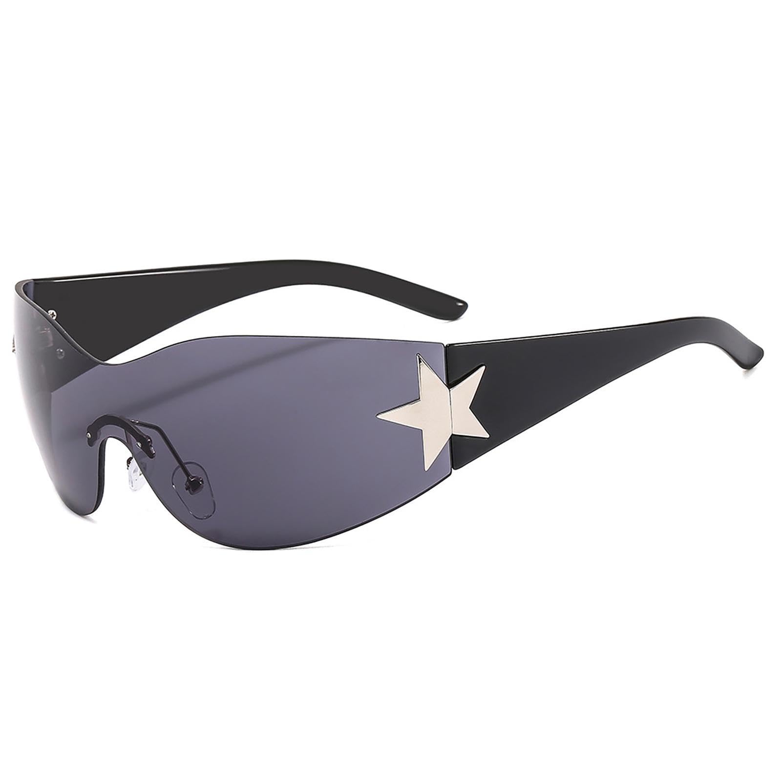 Star Sunglasses Y2K | Frameless Wrap Around,2000S Y2K Glasses Sha